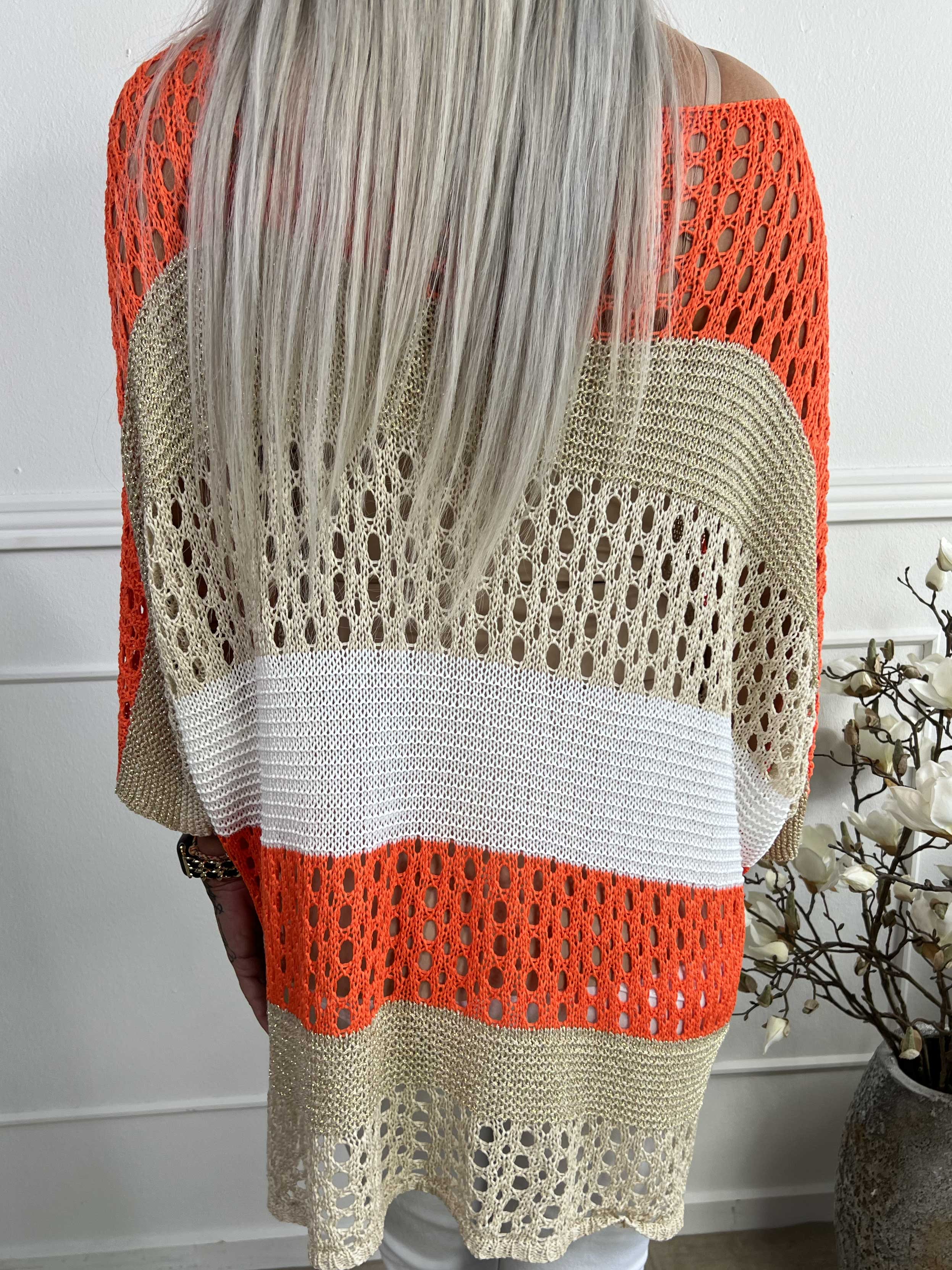 Evelina - Randig stickning med hålmönster och glittertrådar